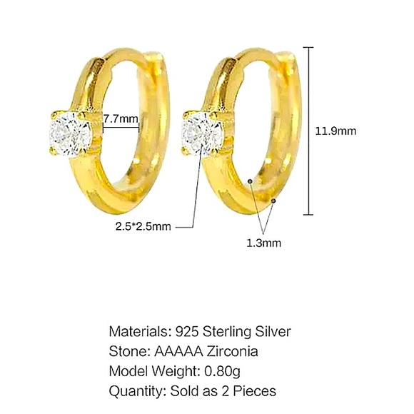 Gold Diamond Huggie Hoop Cubic Zircon Minimalist Earrings - Picture 9 of 10